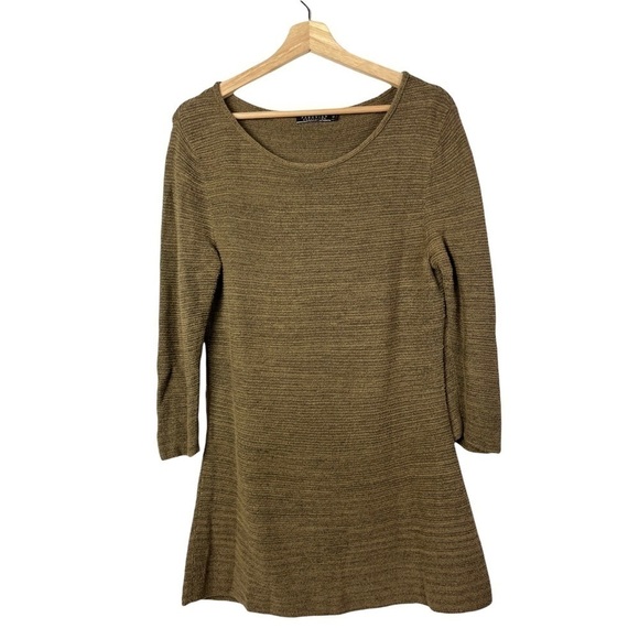 Peruvian Connection Brown Pima Cotton Long Sleeve Shift Dress M - Picture 1 of 4
